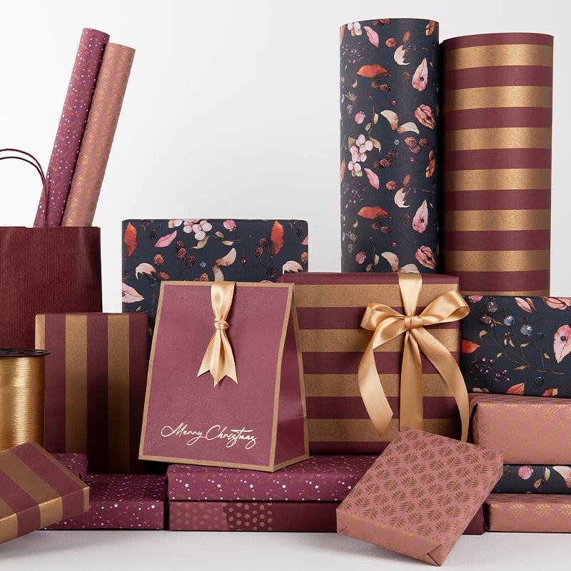 Presentpapper Stripes Red/gold - 3