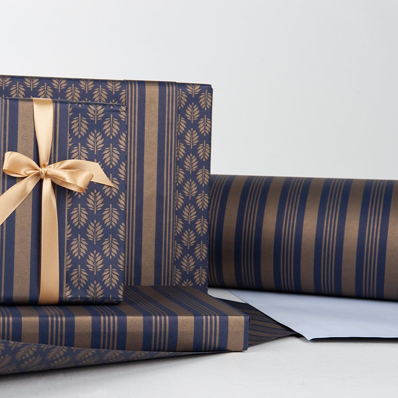 Presentpapper French Stripes Blue/Gold - 2