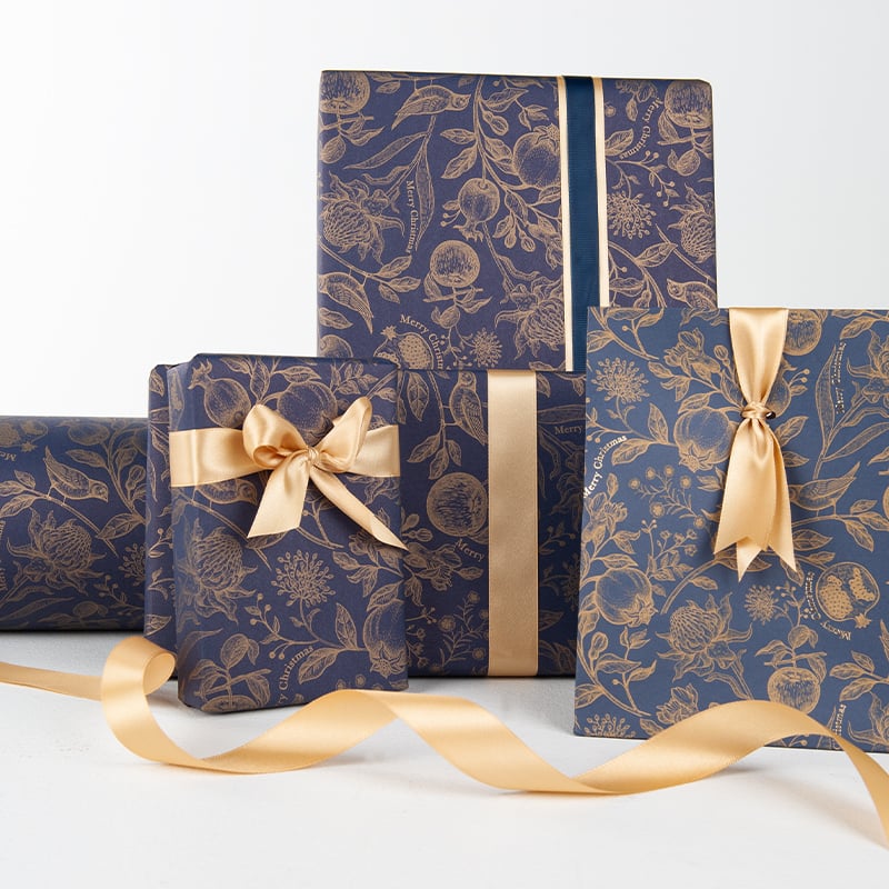 Presentpapper Golden Bird Blue - 2