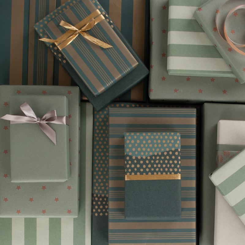 Presentpapper Half Dots Green/Gold - 4