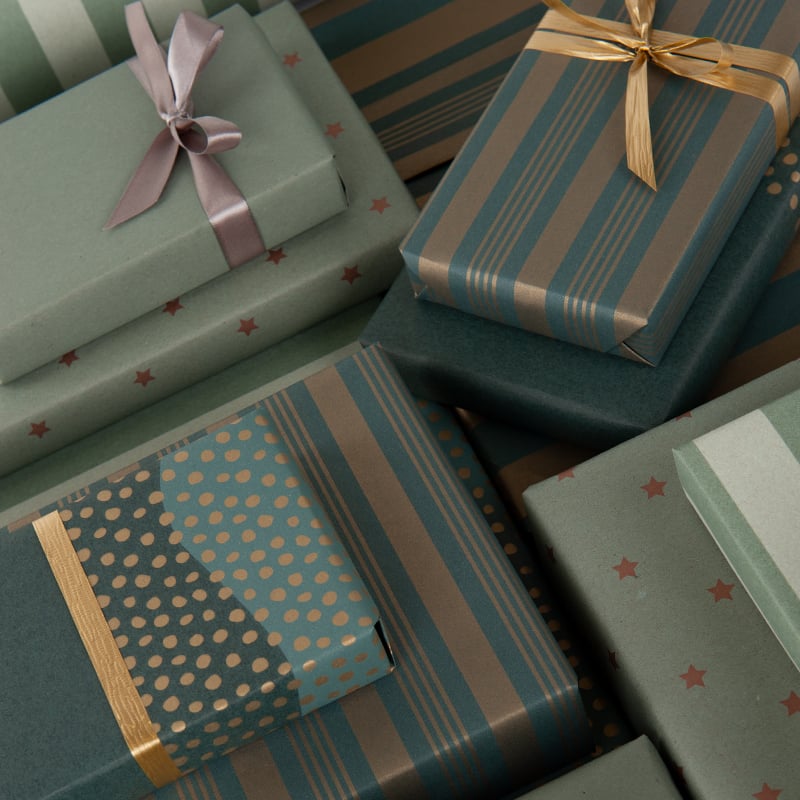 Presentpapper French Stripes Green/Gold - 5