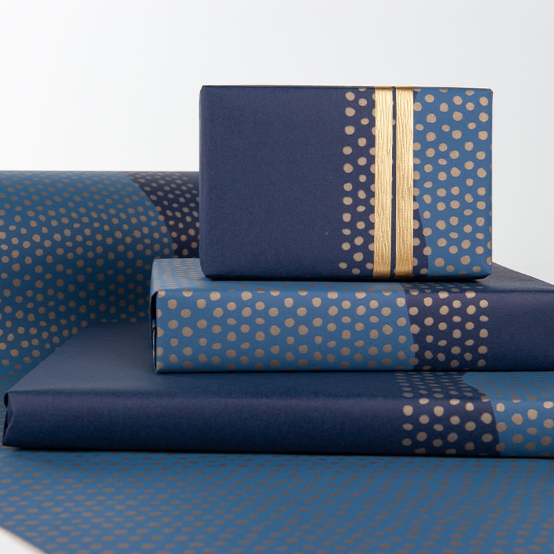 Presentpapper Half Dots Blue/Gold - 2