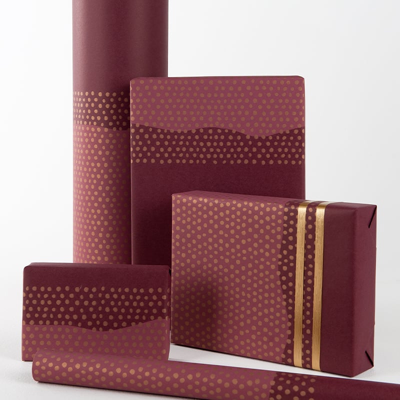 Presentpapper Half Dots Bordeaux/Gold - 3