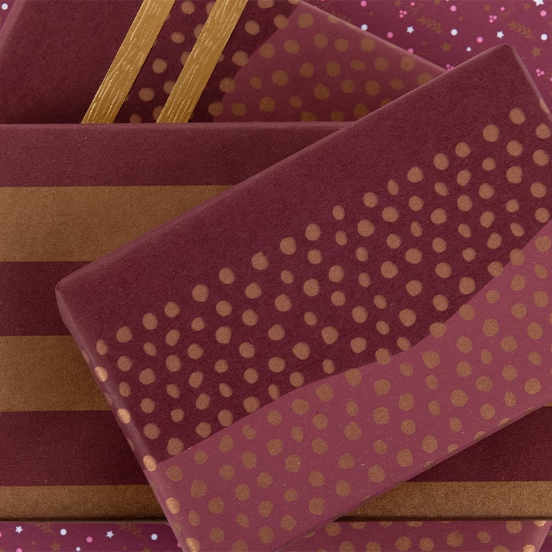Presentpapper Half Dots Bordeaux/Gold - 2