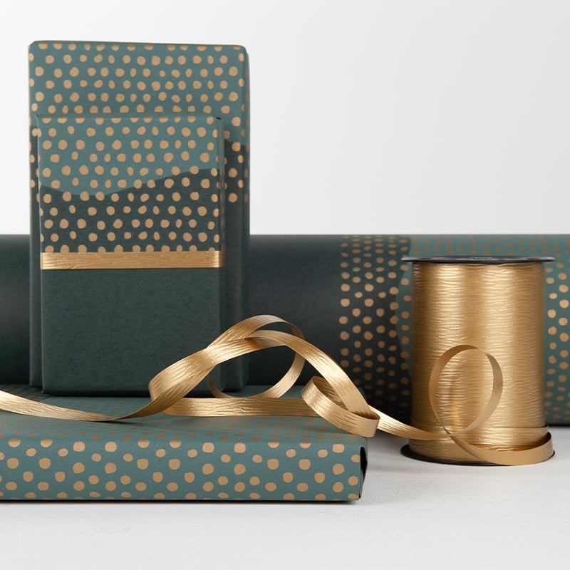 Presentpapper Half Dots Green/Gold - 2