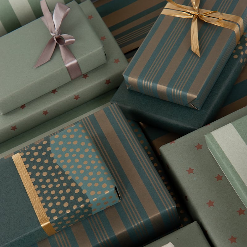 Presentpapper Half Dots Green/Gold - 3