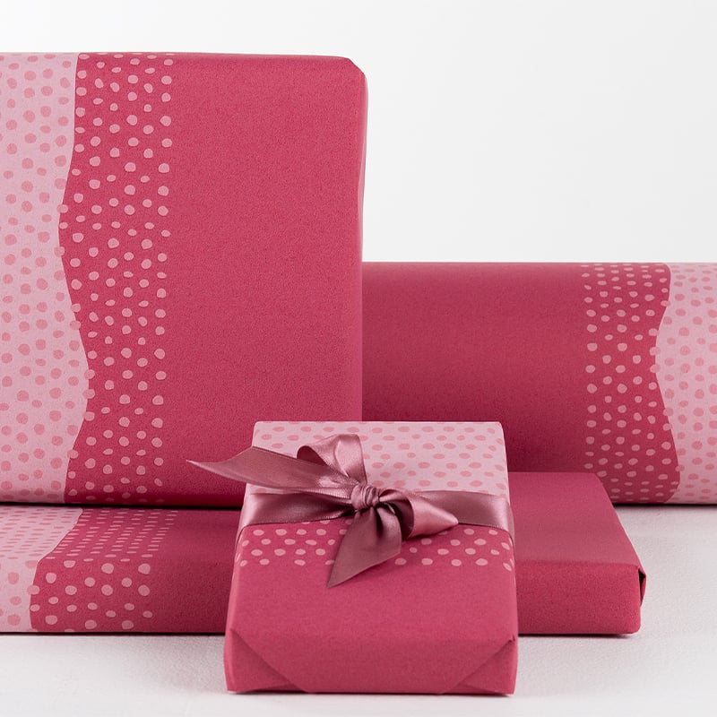 Presentpapper Half Dots Pink/Red - 7