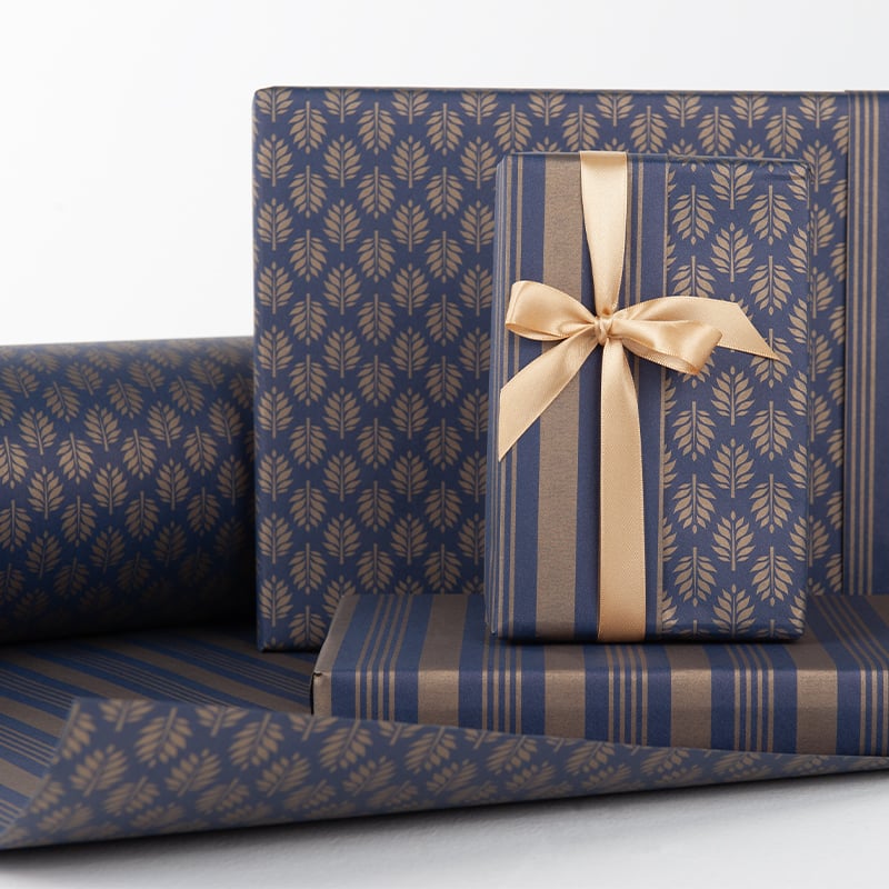 Presentpapper Leaf Blue/Gold - 2