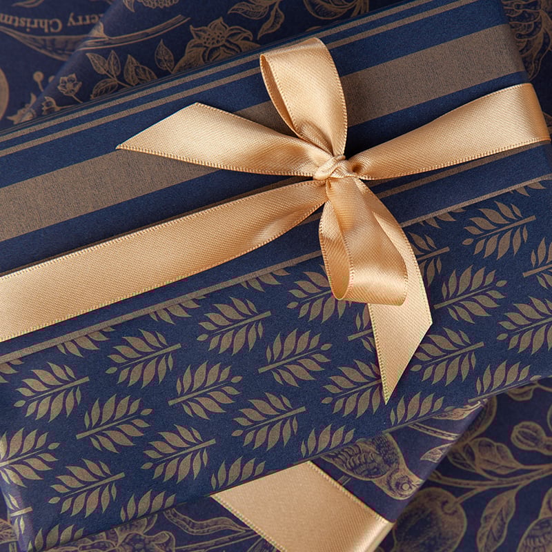 Presentpapper Leaf Blue/Gold - 3