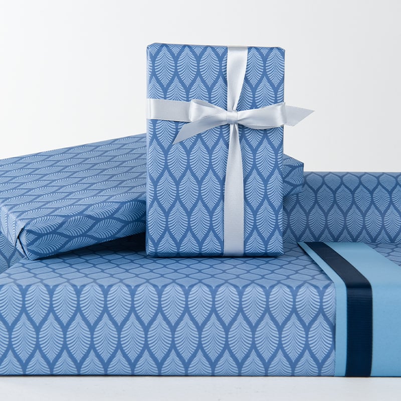 Presentpapper Leaves Blue - 2