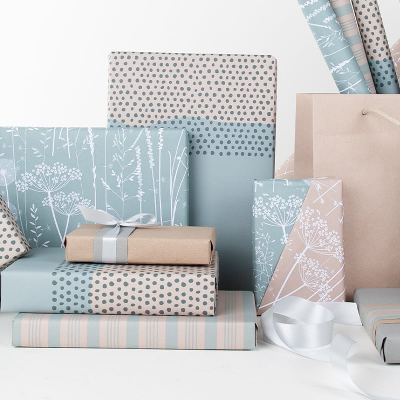 Presentpapper Meadow Blue & Beige - 4