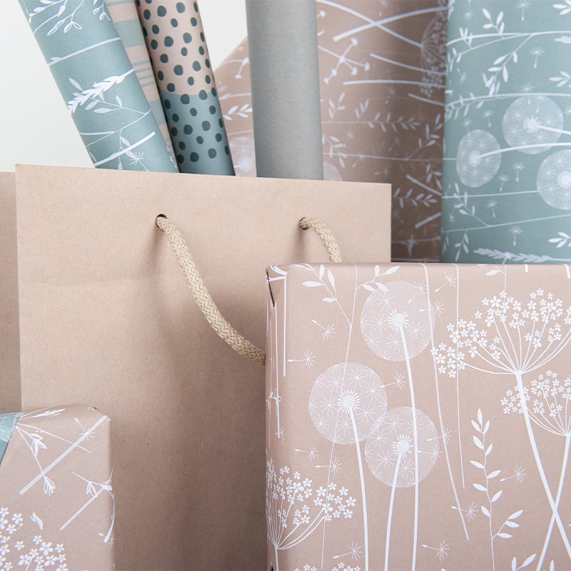 Presentpapper Meadow Blue & Beige - 3