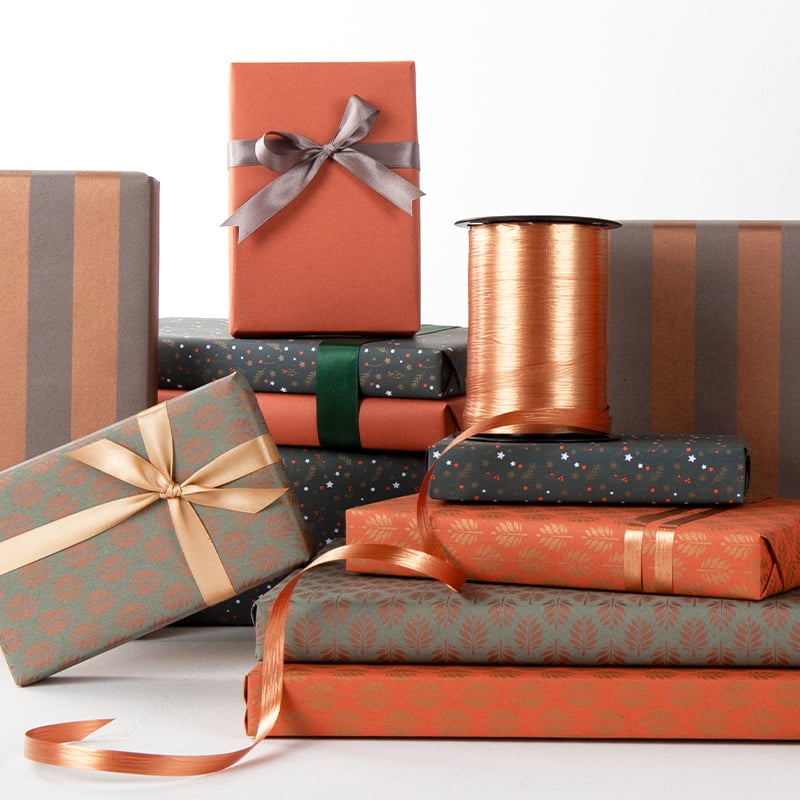 Presentpapper Stripes Grey/Copper - 4