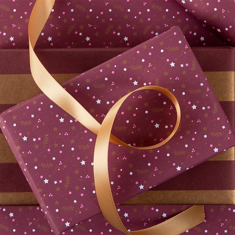 Presentpapper Petit Stars Bordeaux/Gold - 2