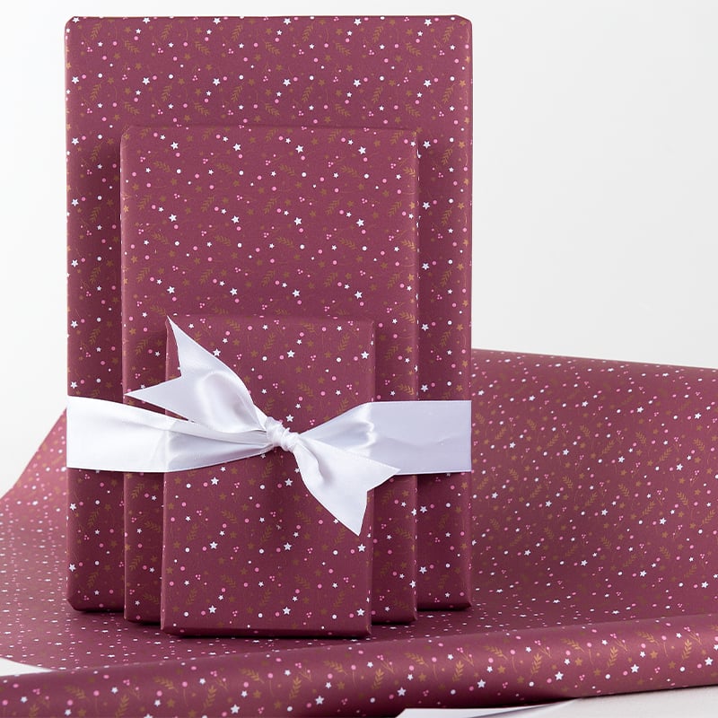 Presentpapper Petit Stars Bordeaux/Gold - 4