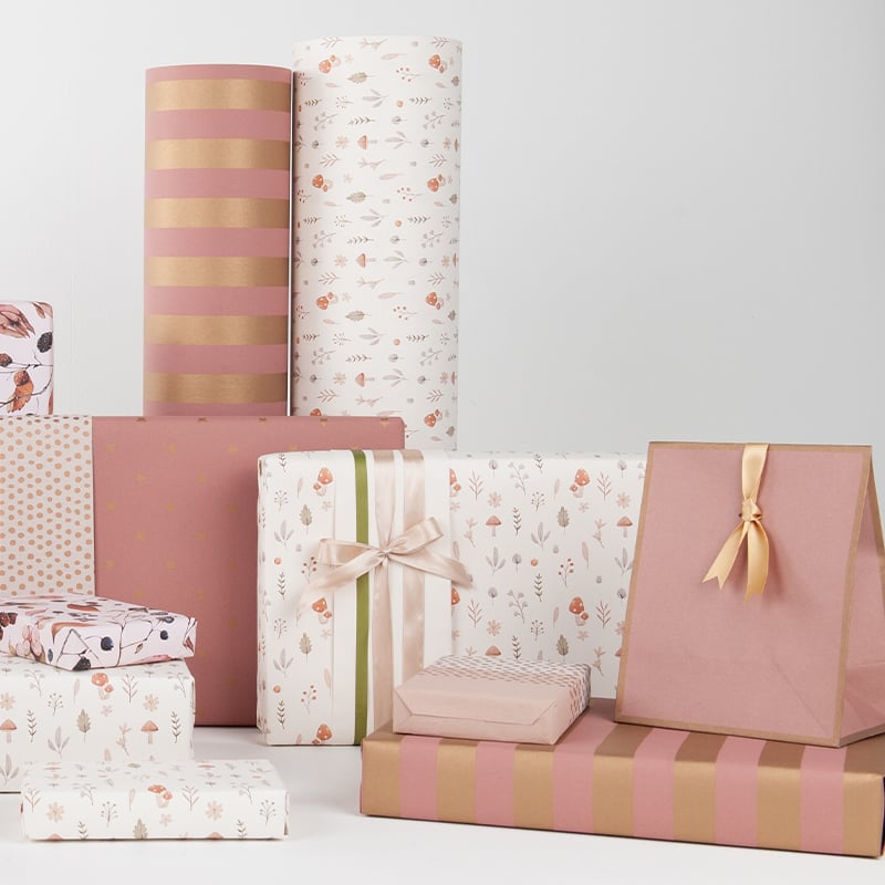 Presentpapper Stripes Rose/gold - 5