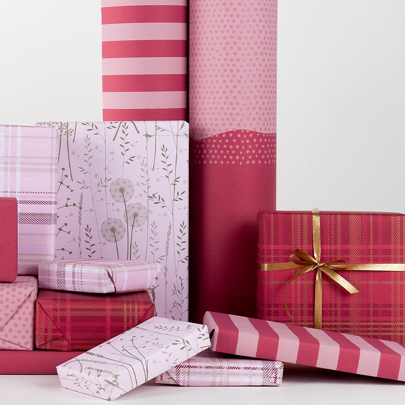 Presentpapper Half Dots Pink/Red - 4