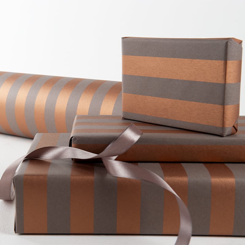 Presentpapper Stripes Grey/Copper - 2