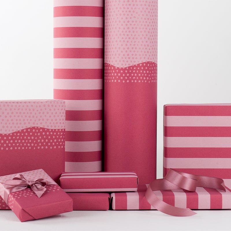 Presentpapper Stripes Pink/Red - 3