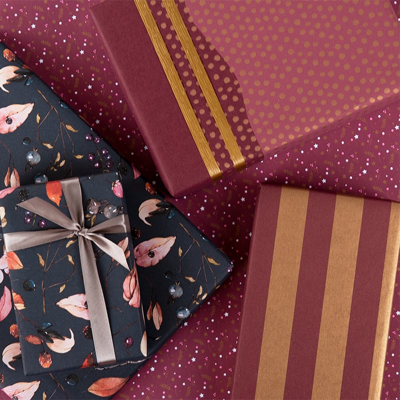 Presentpapper Stripes Red/gold - 4