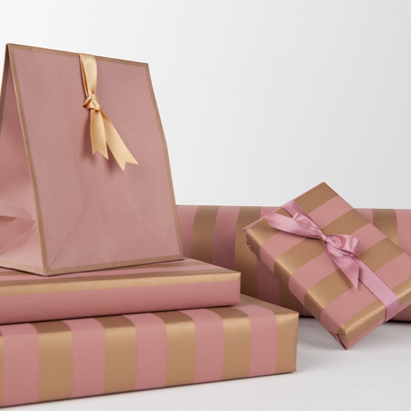 Presentpapper Stripes Rose/gold - 2