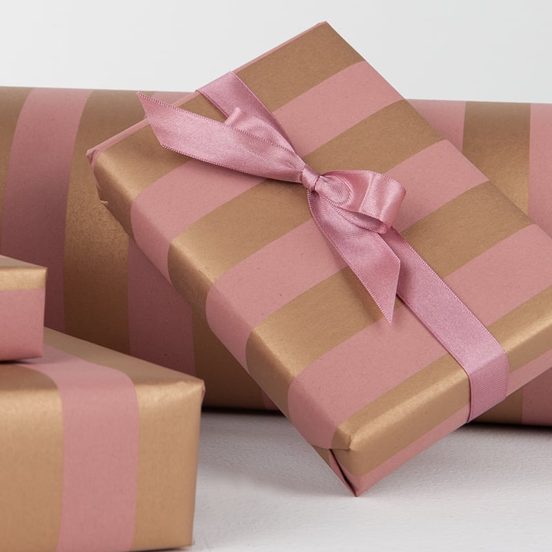 Presentpapper Stripes Rose/gold - 3