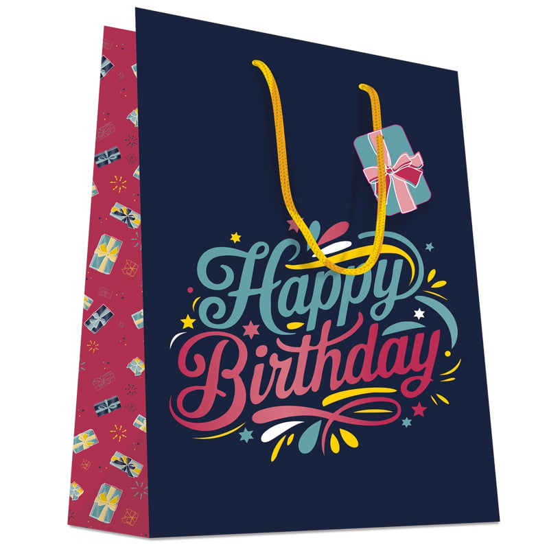 Presentpåse Happy Birthday med bomullshandtag Nyhet!