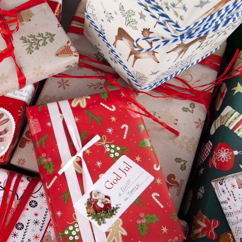 Etikett till/från fyra olika julmotiv - 2