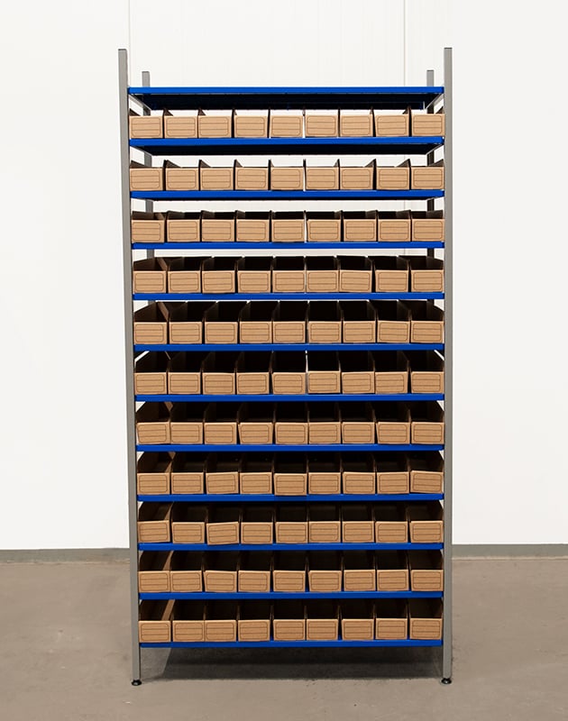 Komplett hylla 100 st lagerlådor i wellpapp, 4,4 l - 2