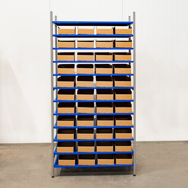 Komplett hylla 50 st lagerlådor i wellpapp, 9,0 l - 2