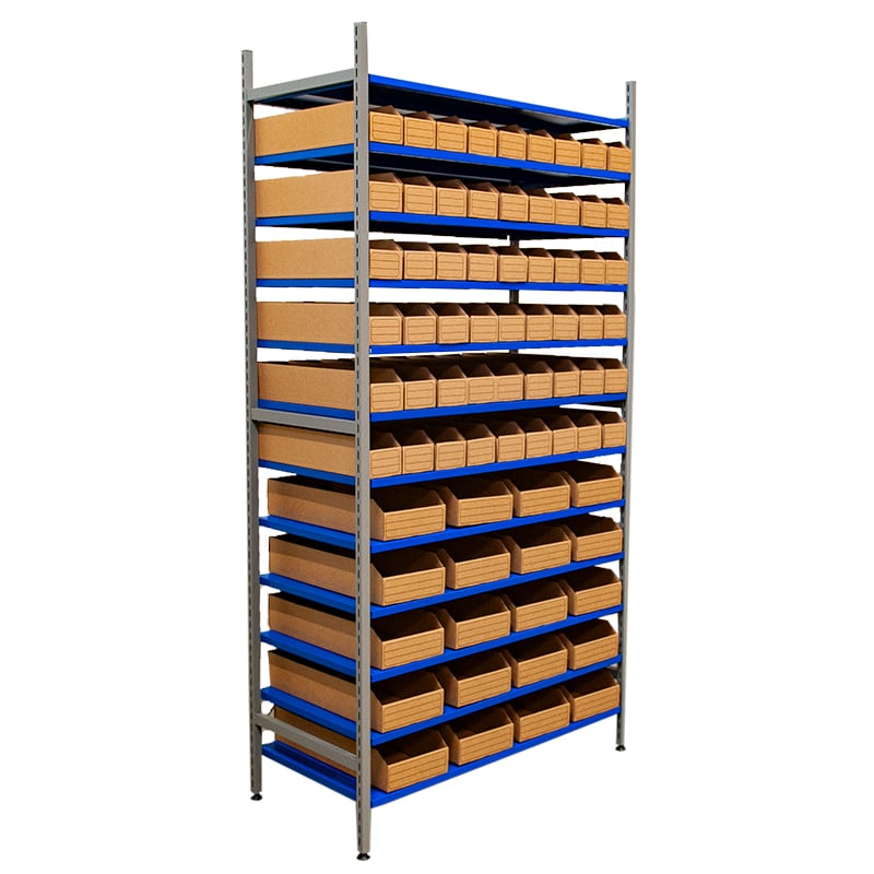 Komplett hylla 100 st lagerlådor i wellpapp, kombination - 2
