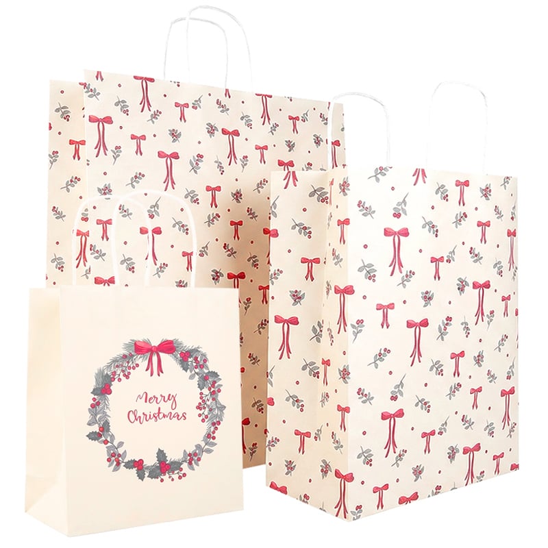Papperskasse tvinnade handtag Winter Bows & Berries - 3